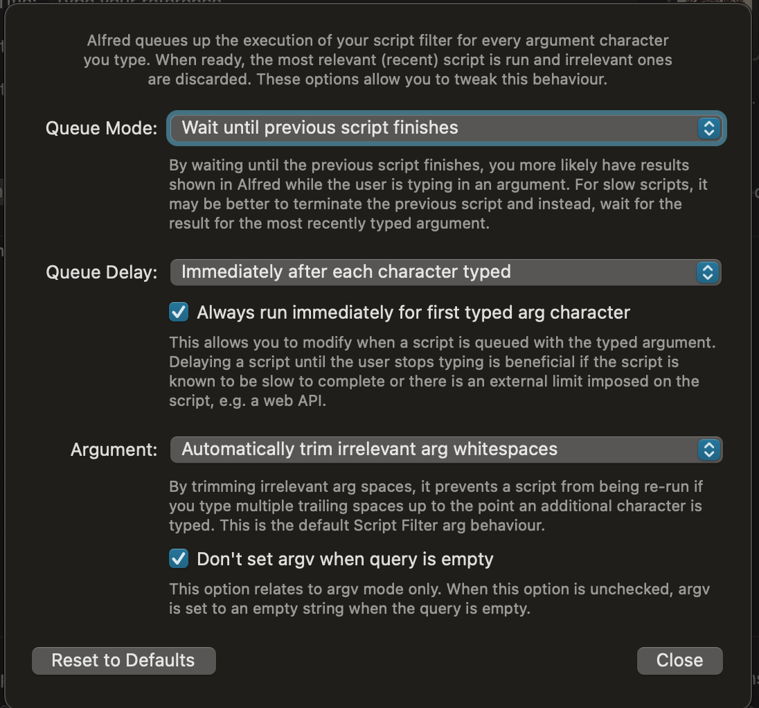 Alfred Latin Dictionary Script Run Settings Image